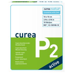 Superabsorberende bandage, Curea P2 Active, 10x10cm, med aktivt kul, uden kl�ber, steril, engangs *Denne vare tages ikke retur*