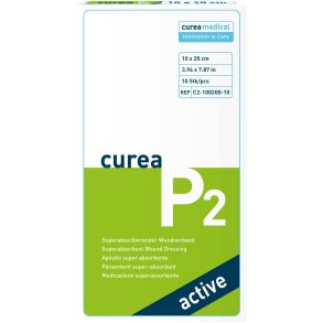 Superabsorberende bandage, Curea P2 Active, 10x20cm, med aktivt kul, uden kl�ber, steril, engangs *Denne vare tages ikke retur*