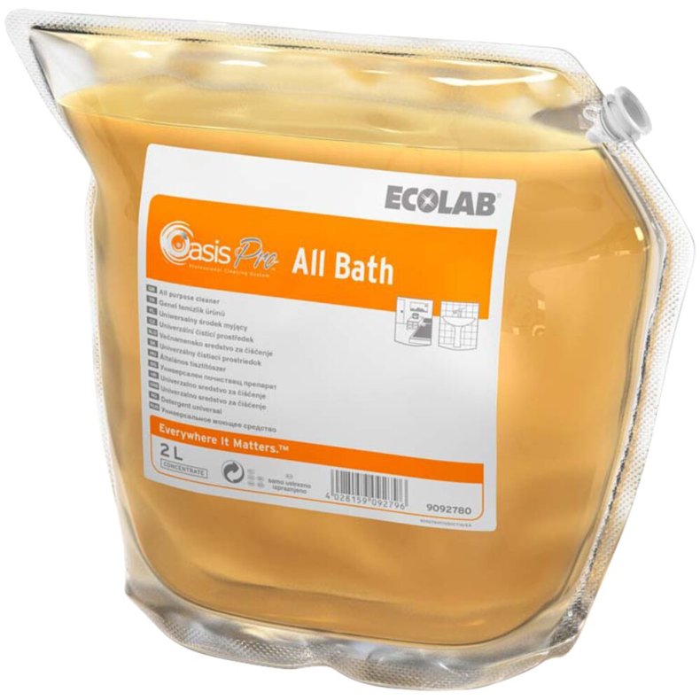 Sanitetsreng�ring, Ecolab Oasis Pro All Bath, 2 l, alkalisk/affedtende, med farve og parfume