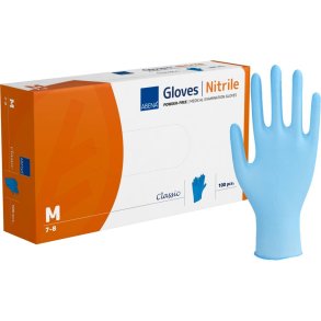 Unders�gelseshandske, ABENA Classic, M, bl�, nitril, pudderfri
