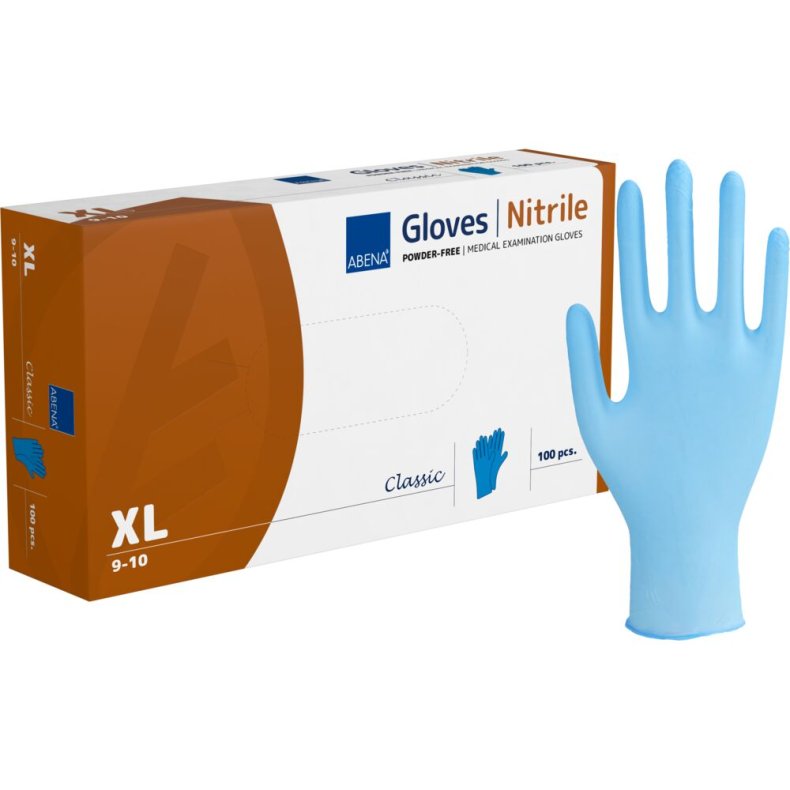 Unders�gelseshandske, ABENA Classic, XL, bl�, nitril, pudderfri