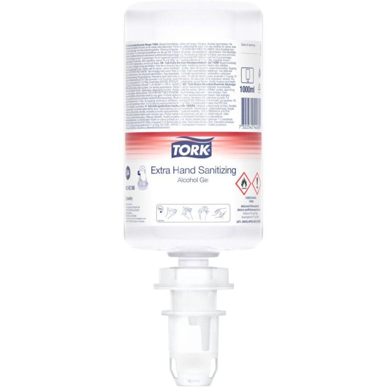 H�nddesinfektionsgel, Tork, 1000 ml, S4 80% alkohol,1,0 ml pr. dosering