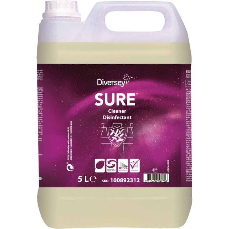 Desinfektions- og reng�ringsmiddel, Diversey SURE Cleaner Disinfectant, 5 l *Denne vare tages ikke retur*