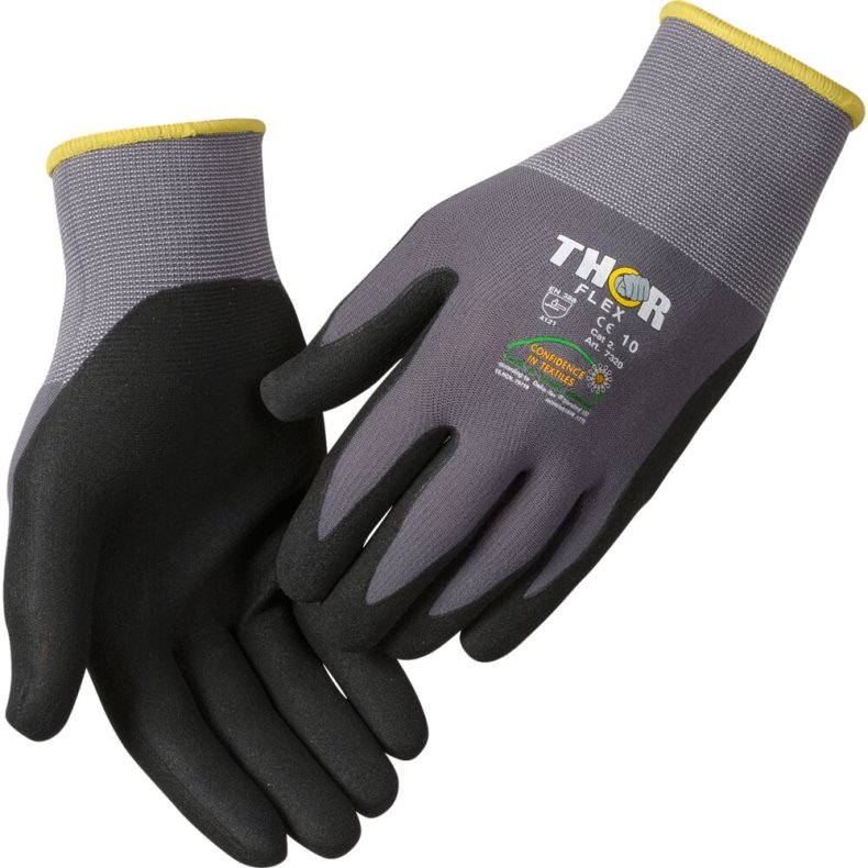 Fingerdyppet nitrilhandske, THOR Flex, 6, sort, nitril/polyester, Spandex overh�nd