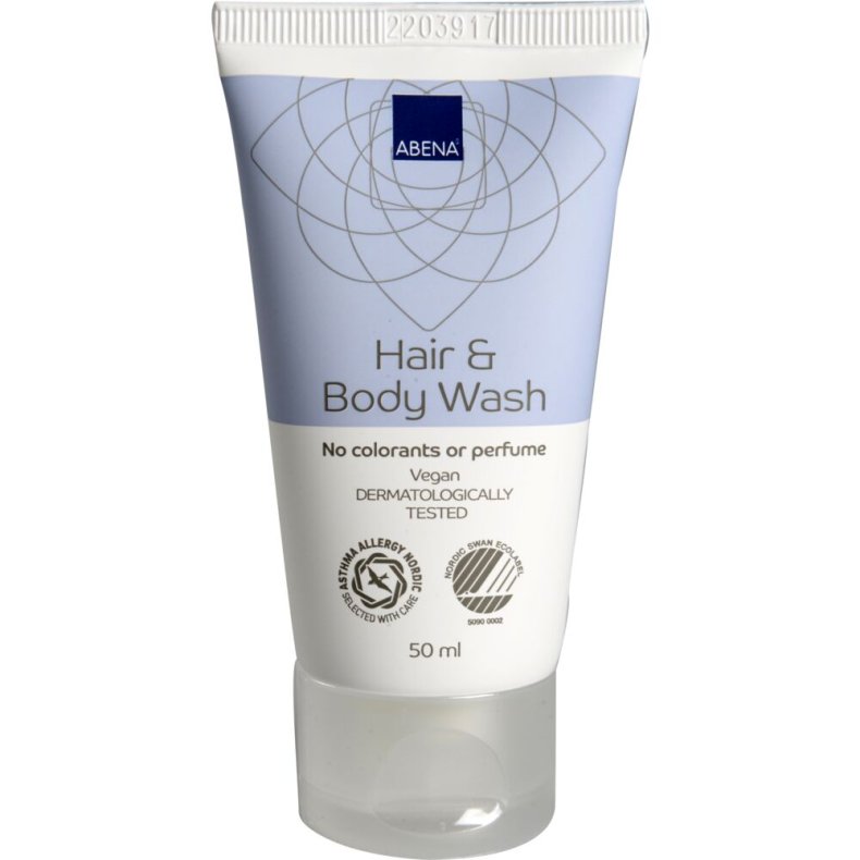 H�r- og Bodyshampoo, ABENA, 50 ml, uden farve og parfume