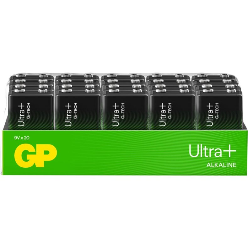 Batteri, GP Ultra Plus, Alkaline, 9V, 20-pak