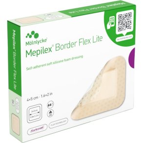 Skumbandage, Mepilex Border Flex Lite, 5x12,5cm, m/silikonekontaktlag og silikonekl�b, latexfri, steril, engangs *Denne vare tages ikke retur*