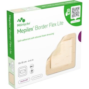 Skumbandage, Mepilex Border Flex Lite, 10x10cm, m/silikonekontaktlag og silikonekl�b, latexfri, steril, engangs *Denne vare tages ikke retur*