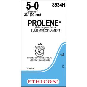 Sutur, Prolene, 90cm, bl�, PP, 5-0, 2xV-5-n�l, monofil, 8934H, steril *Denne vare tages ikke retur*