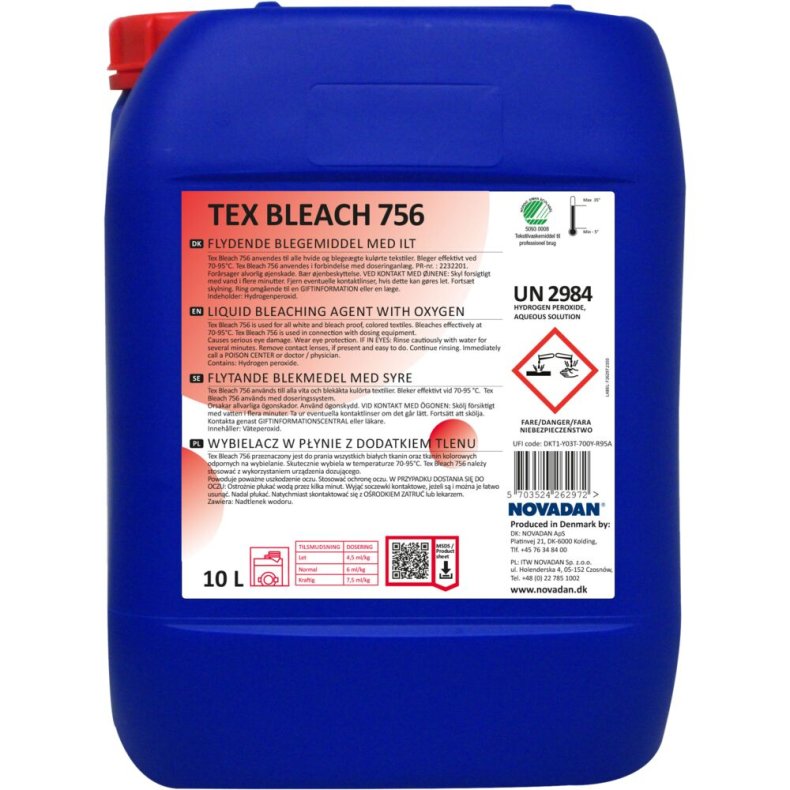 Blegemiddel, Novadan Tex Bleach 756, 10 l, uden klor, farve og parfume