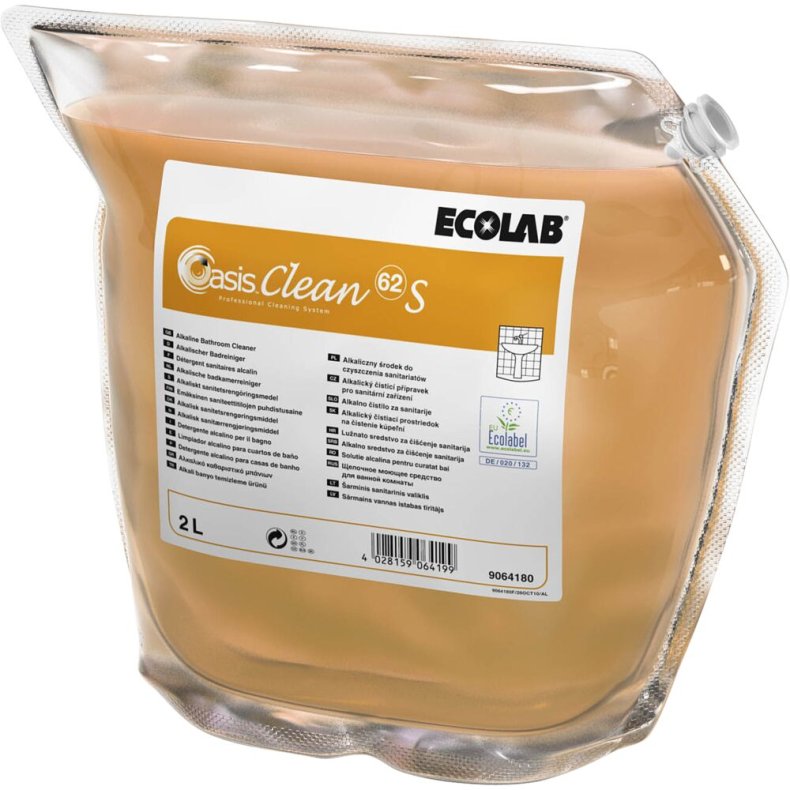 Sanitetsreng�ring, Ecolab Oasis Clean 62 S, 2 l, alkalisk/affedtende, med farve og parfume