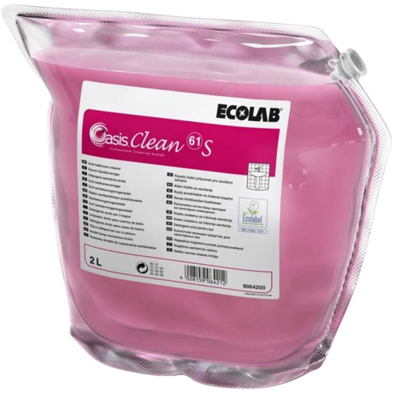 Sanitetsreng�ring, Ecolab Oasis Clean 61 S, 2 l, sur/kalkh�mmende, med farve og parfume