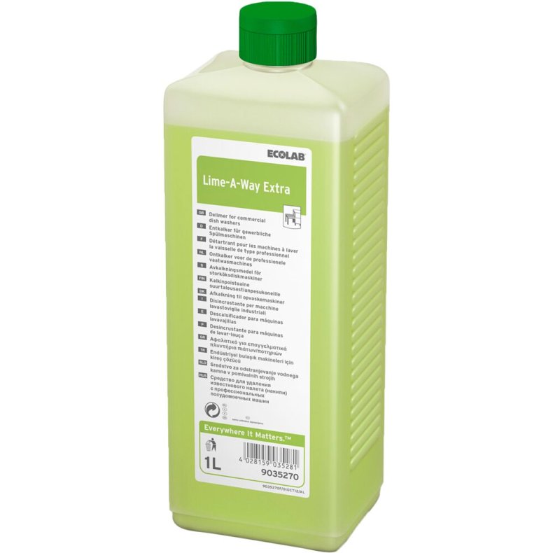Maskinafkalker, Ecolab Lime-A-Way Extra, 1 l, til husholdningsmaskine, med farve, uden parfume