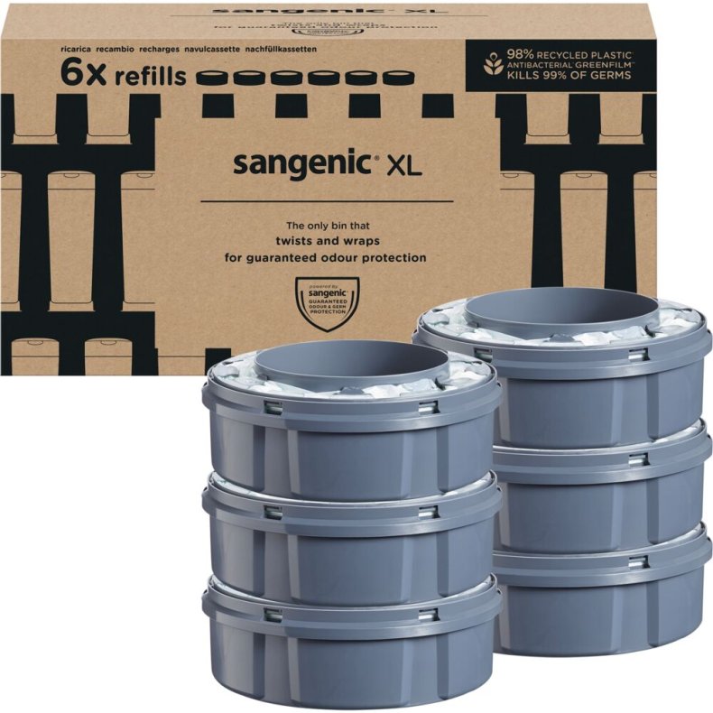 Refill, Sangenic, hvid, LDPE/sukkerr�r, til blespand, parfumeret, mild, passer t. Twist&Click XL