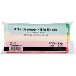 Affaldspose, 15 l, flerfarvet, LDPE/virgin, 37x50cm, 3 rl. m 20 poser, gr�n/gul/r�d