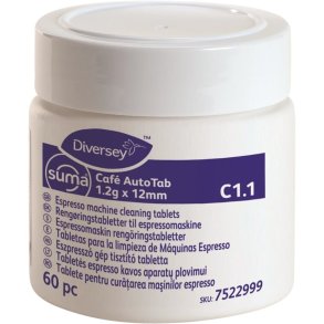 Maskinrens, Diversey Suma Caf� Auto Tab C1.1, til kaffemaskine, uden farve og parfume, 60stk *Denne vare tages ikke retur*