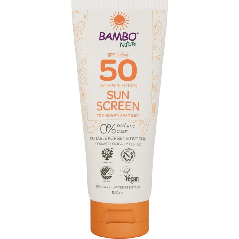 Sollotion, Bambo Nature, 100 ml, SPF 50, uden farve og parfume, 23% fedt, til l�ngere ophold i solen, SCA