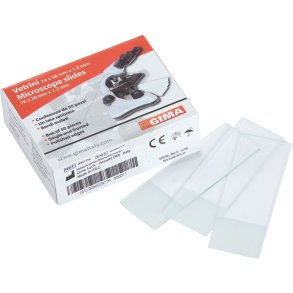 Objektglas, 76x26mm, slebne kanter, med skrivefelt
