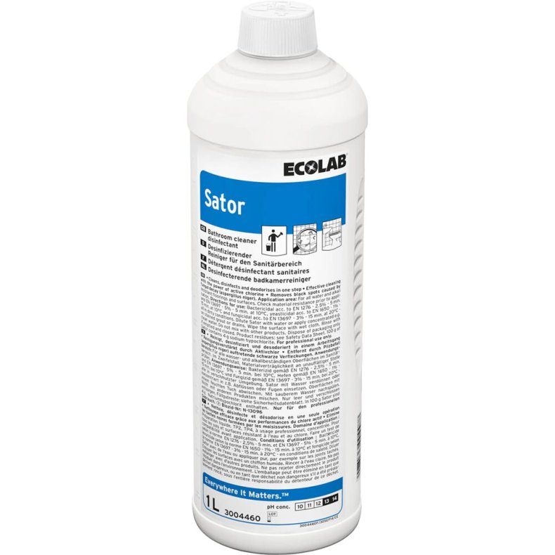 Reng�rings- og desinfektionsmiddel, Ecolab Sator, 1 l, med klor, farve og parfume