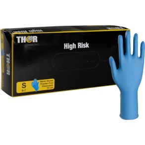 Engangshandske, THOR High Risk, S, bl�, nitril, pudderfri
