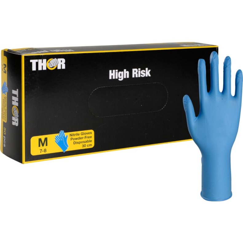 Engangshandske, THOR High Risk, M, bl�, nitril, pudderfri