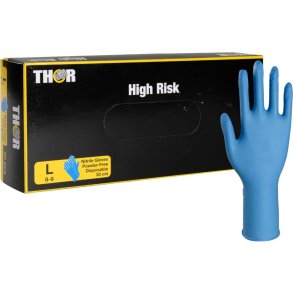 Engangshandske, THOR High Risk, L, bl�, nitril, pudderfri