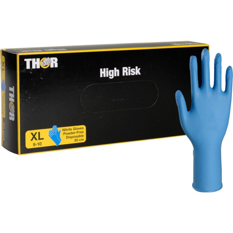 Engangshandske, THOR High Risk, XL, bl�, nitril, pudderfri