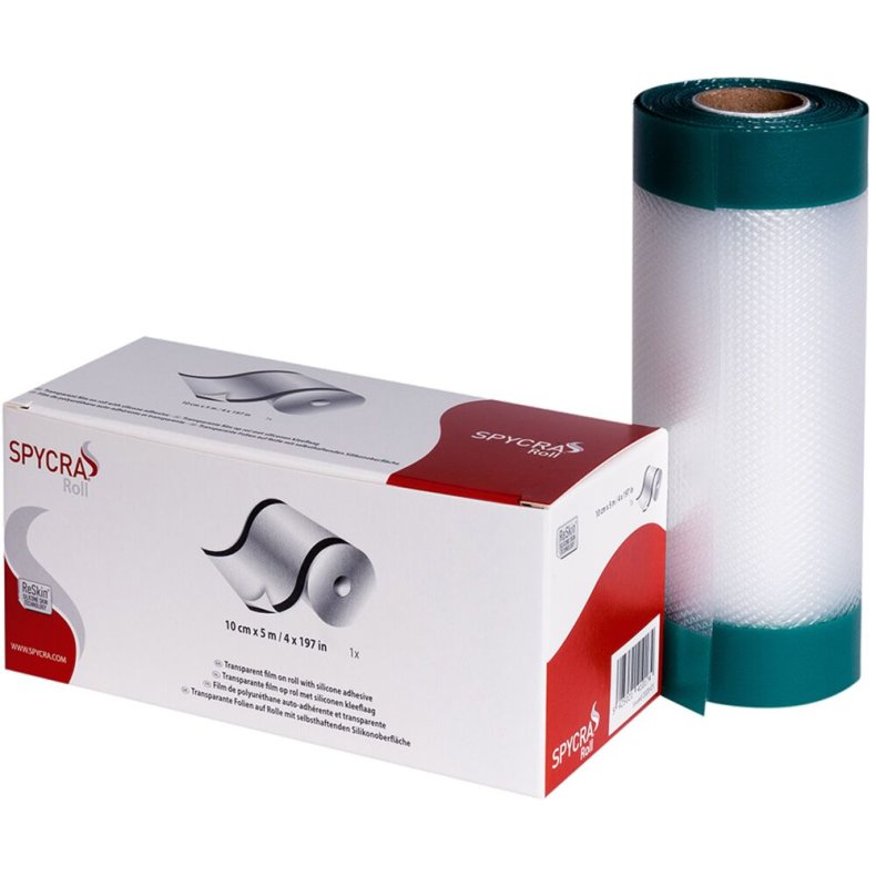 Filmforbinding, Spycra Roll, 5m x 10cm, transparent, rulle, med silikonekl�b, usteril *Denne vare tages ikke retur*