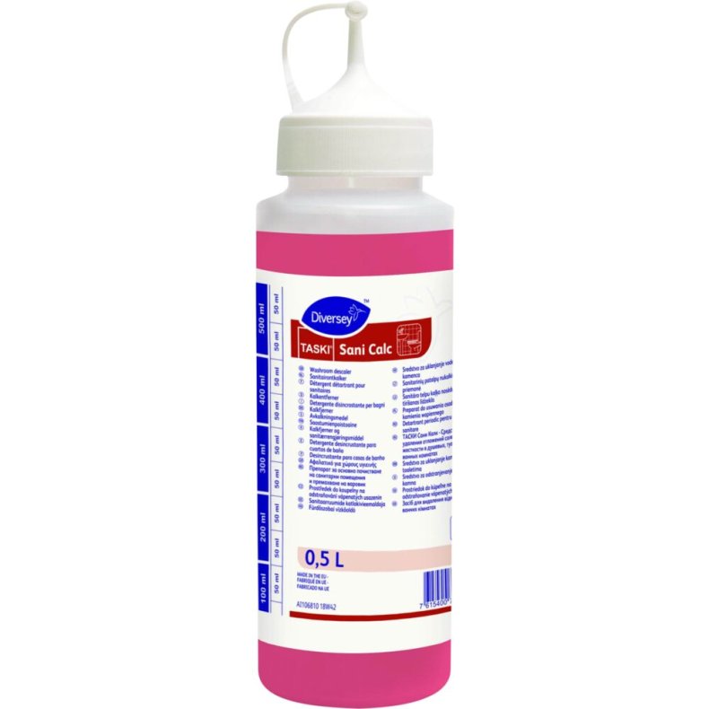 Doseringsflaske, Diversey Sani Calc, 500 ml, klar, plast, med ketchupl�g *Denne vare tages ikke retur*
