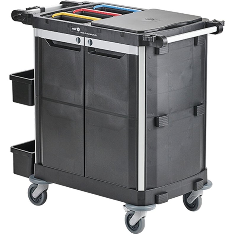 Reng�ringsvogn, Nordic Recycle Trolley 2.0, medium, 1010x620x1070mm, sort, genanvendt HDPE/aluminium, til fugtsystem, med tilbeh�r