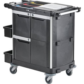 Reng�ringsvogn, Nordic Recycle Trolley 2.0, medium, 1010x620x1070mm, sort, genanvendt HDPE/aluminium, til fugtsystem, med tilbeh�r