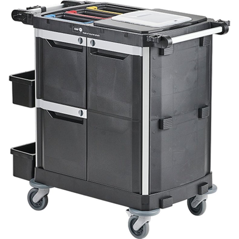 Reng�ringsvogn, Nordic Recycle Trolley 2.0, medium, 1010x620x1070mm, sort, genanvendt HDPE/aluminium, til fugtsystem, med tilbeh�r