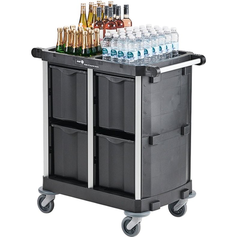 Hotelvogn, Nordic Recycle Trolley 2.0, 1010x560x1070mm, sort, genanvendt HDPE/aluminium, til service, med tilbeh�r