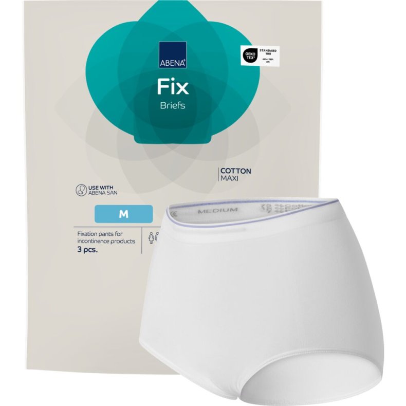 Fikseringstrusse, ABENA Fix Briefs Cotton, M, hvid, uden ben, bl� farvekode