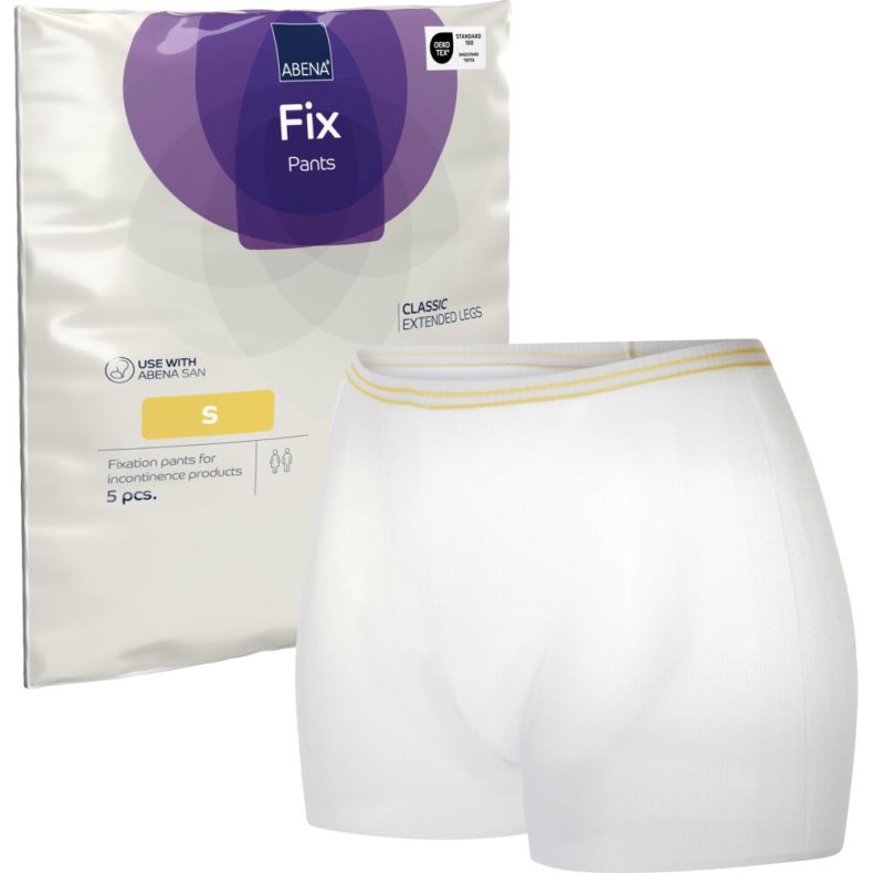 Fikseringstrusse, ABENA Fix Pants Classic, S, hvid, med ben, gul farvekode