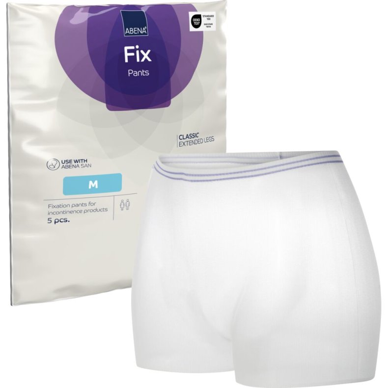 Fikseringstrusse, ABENA Fix Pants Classic, M, hvid, med ben, bl� farvekode