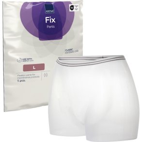 Fikseringstrusse, ABENA Fix Pants Classic, L, hvid, med ben, brun farvekode