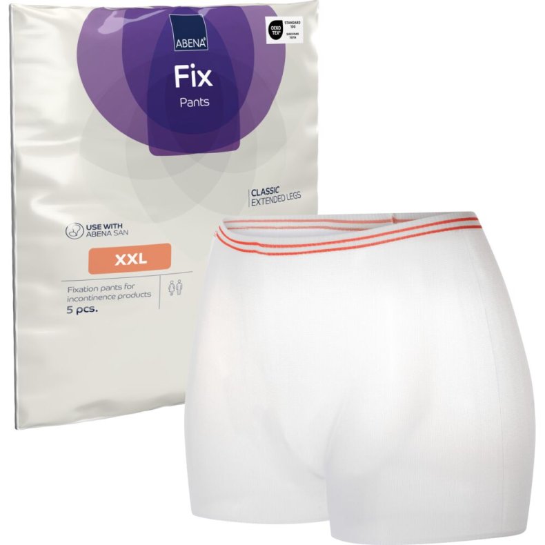 Fikseringstrusse, ABENA Fix Pants Classic, XXL, hvid, med ben, orange farvekode