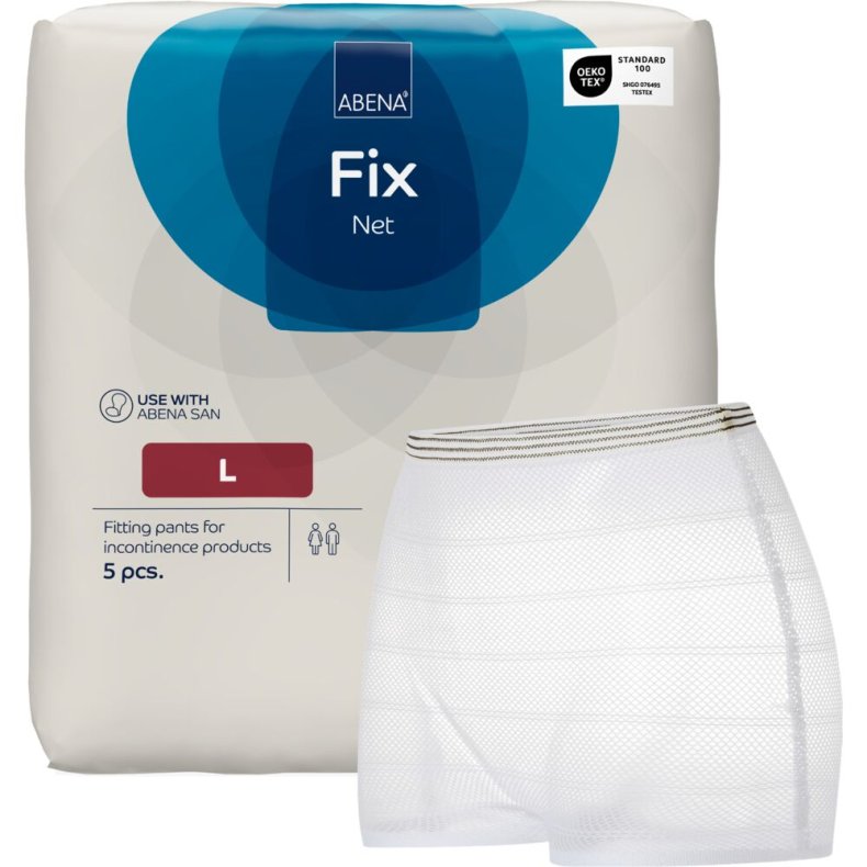 Fikseringstrusse, ABENA Fix Net, L, hvid, brun farvekode