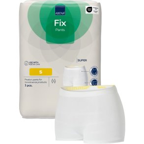 Fikseringstrusse, ABENA Fix Pants Super, S, hvid, med ben, gul farvekode