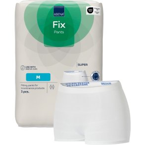 Fikseringstrusse, ABENA Fix Pants Super, M, hvid, med ben, bl� farvekode