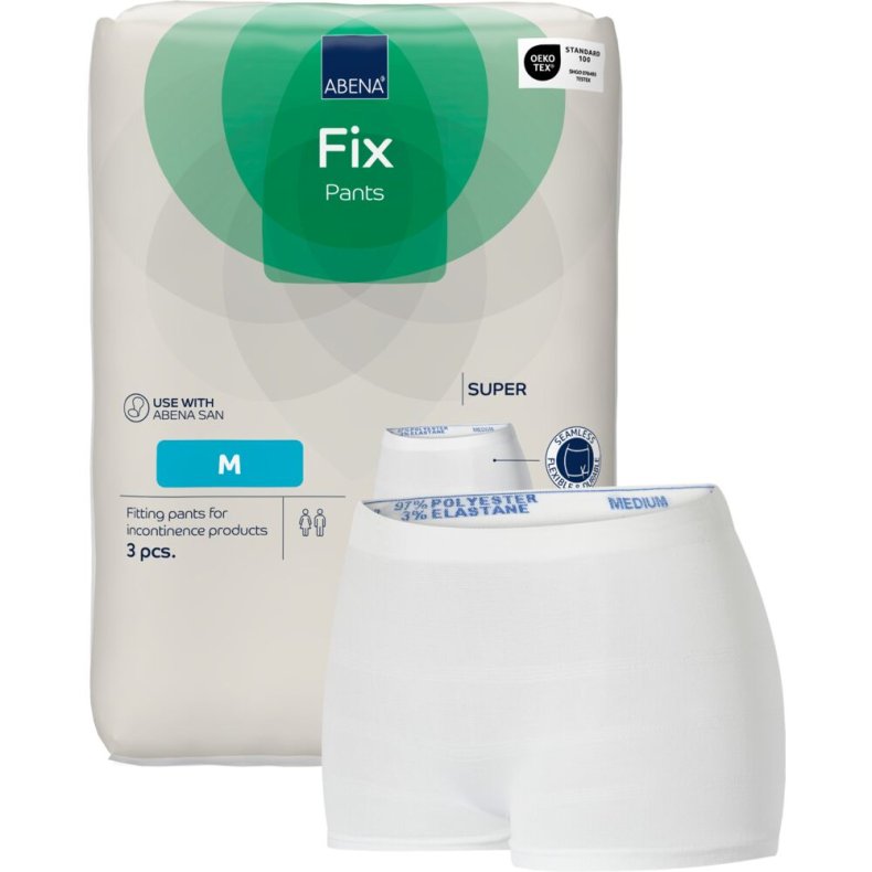 Fikseringstrusse, ABENA Fix Pants Super, M, hvid, med ben, bl� farvekode