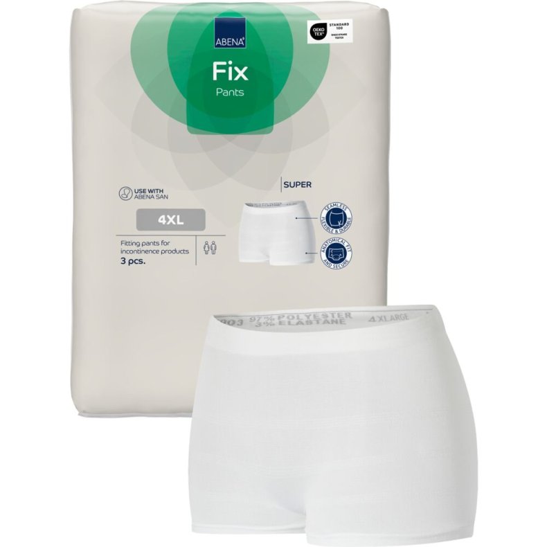 Fikseringstrusse, ABENA Fix Pants Super, 4XL, hvid, med ben, gr� farvekode