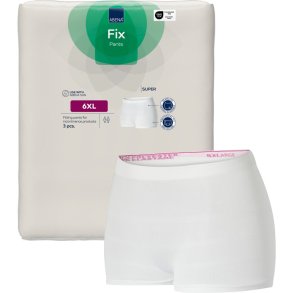 Fikseringstrusse, ABENA Fix Pants Super, 6XL, hvid, med ben, lilla farvekode