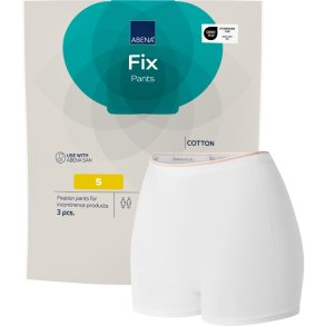 Fikseringstrusse, ABENA Fix Pants Cotton, S, hvid, med ben, gul farvekode