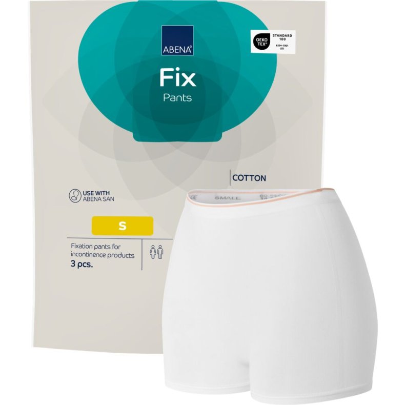 Fikseringstrusse, ABENA Fix Pants Cotton, S, hvid, med ben, gul farvekode