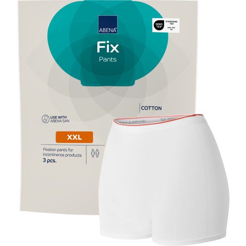 Fikseringstrusse, ABENA Fix Pants Cotton, XXL, hvid, med ben, orange farvekode