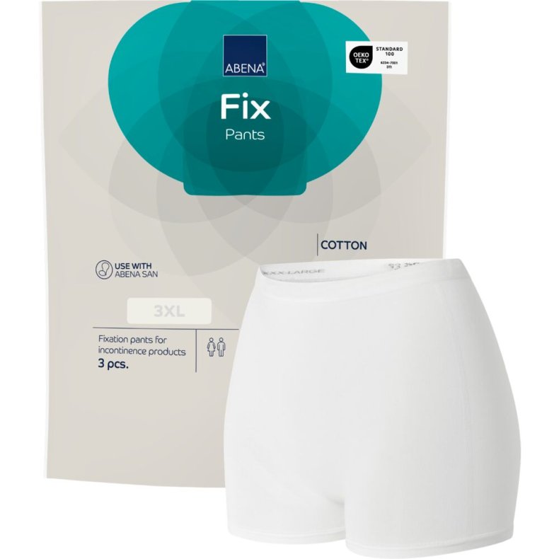 Fikseringstrusse, ABENA Fix Pants Cotton, 3XL, hvid, med ben, hvid farvekode
