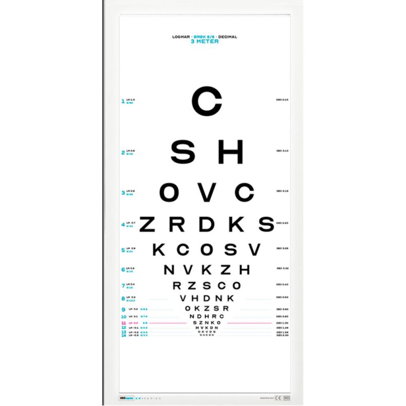 Tavle, Logmar, OpticianA, 30x60cm, hvid, 3m afstand