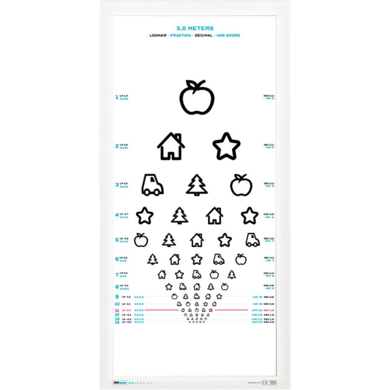 Tavle, Logmar, Eyekey, 30x60cm, hvid, 3m afstand
